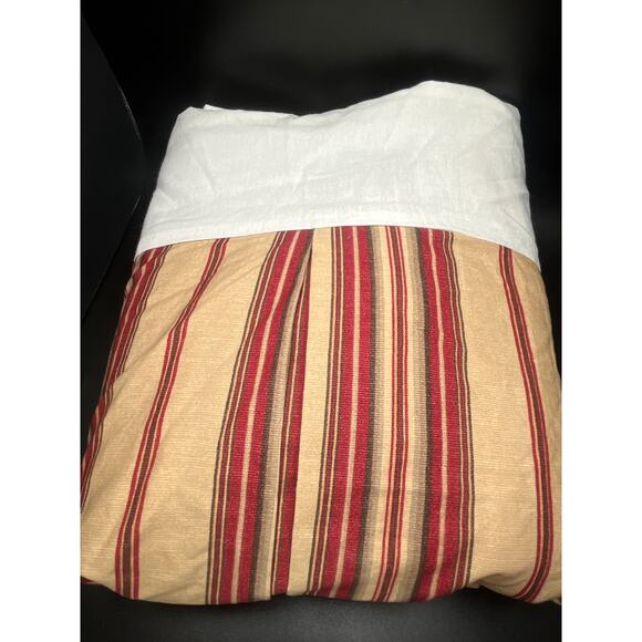 Vtg Ralph Lauren Queen Bed Skirt Stripe Cotton Khaki Tan Red Split Corner